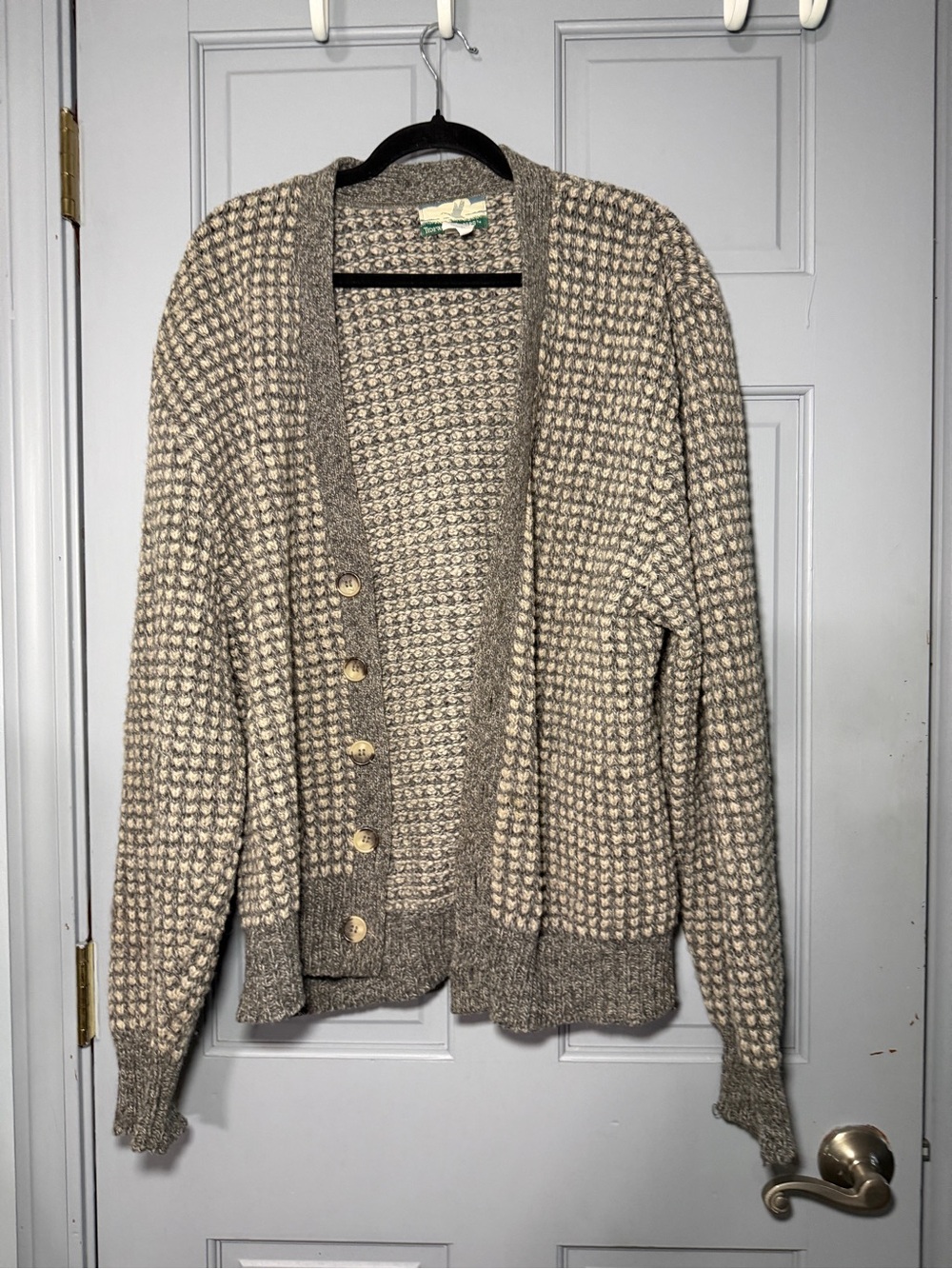 Vintage 80s Tidewater Traders Wool Cardigan L USA Grandpa Chunky Knit Sweater